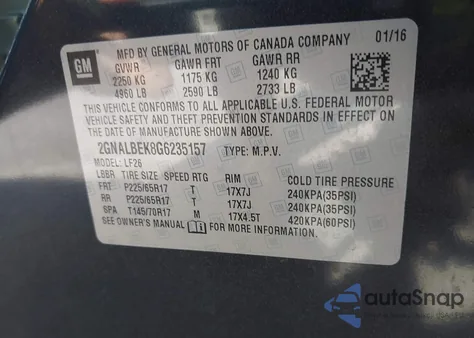 2016 Chevrolet Equinox Ls z USA, uszkodzony, nr VIN 2GNALBEK8G6235157